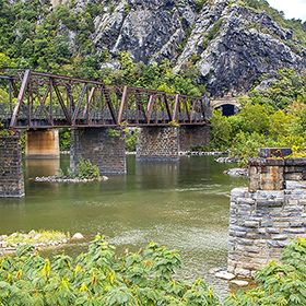 Train and Pedestrian Bridge in Harper's Ferry where the Potomac and Shenandoah Rivers converge.